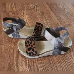 Pierre Dumas Leopard and Metallic Bronze Women's Sandals
